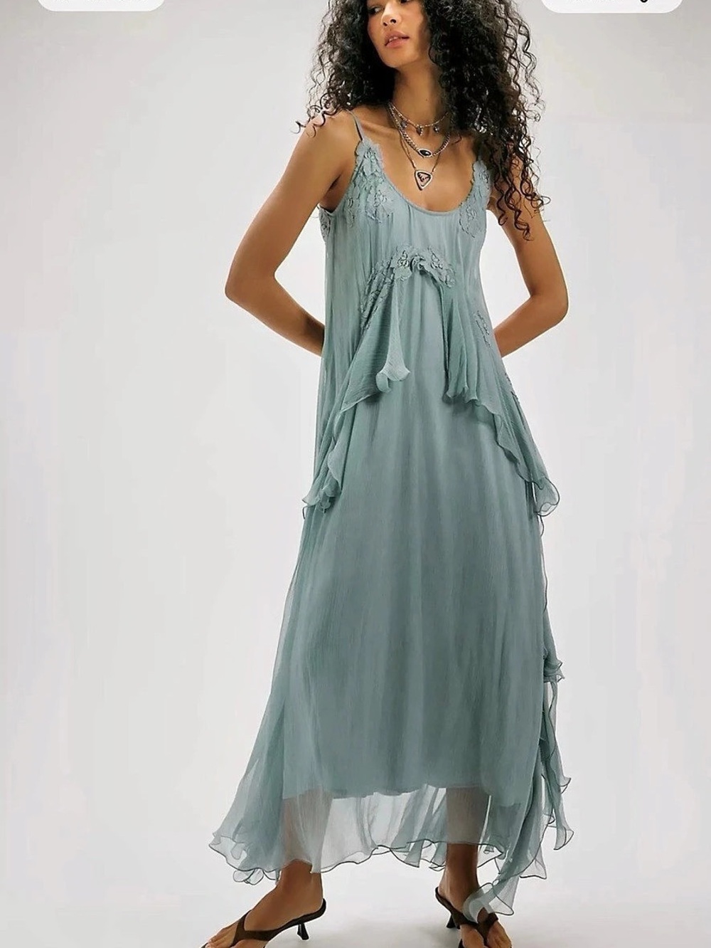 Free People Floating Angel Chiffon Dress Maxi Dress in Blue Size Large NWT
